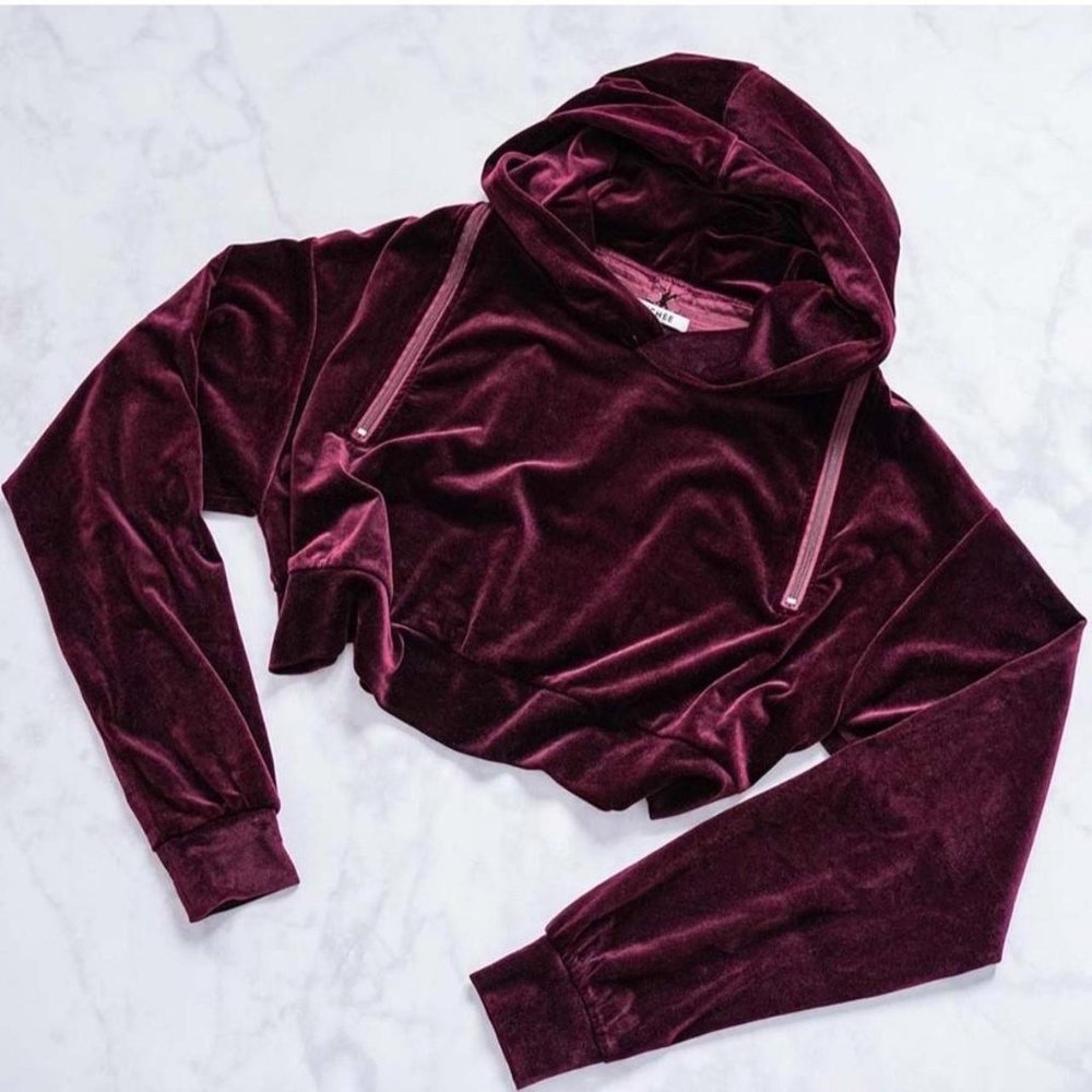 Lychee the Label Red Velvet Open Back Crop Hoodie